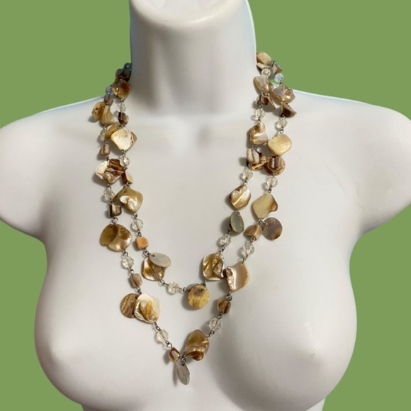 Natural Shells Glass Beads 48" 48" Beachy Bohemian Coastal Long Necklace - Picture 6 of 8